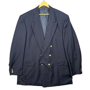 Bertoni Double Breasted Blazer Mens 48XL Navy Blue Gold Crest Buttons Classic